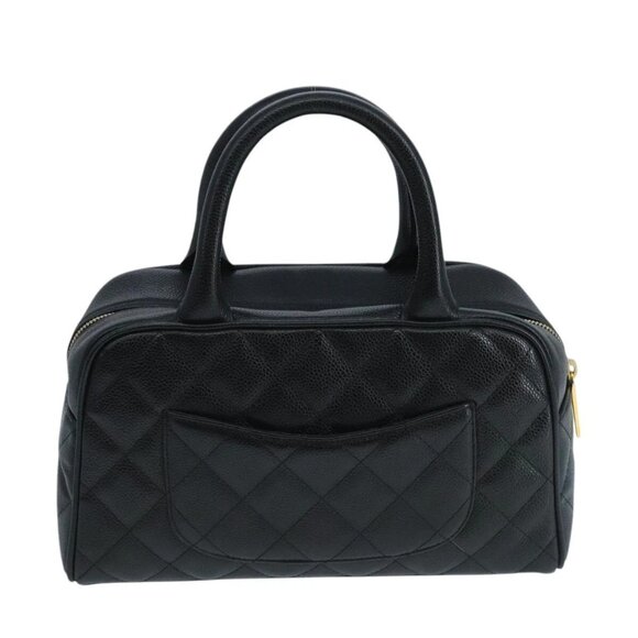 CHANEL Matelasse Hand Bag Grained Calf Skin Black CC Auth PP100A - Picture 2 of 16